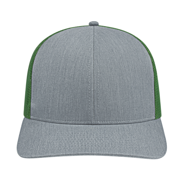 POLY/COTTON TRUCKER MESH BACK CAP ADULT HEATHER/KELLY GREEN